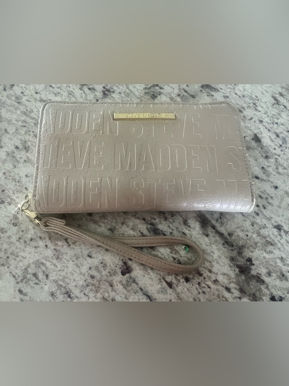 Steve Madden Taupe Embossed Wristlet Clutch with Gold Plaque